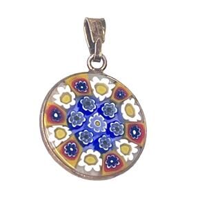 VTG 2225 VI Vincenza Italy Millefiori PENDANT For Necklace 925 Silver 20mm Round